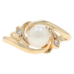 Yellow Gold Pearl Diamond Bypass Ring 10k