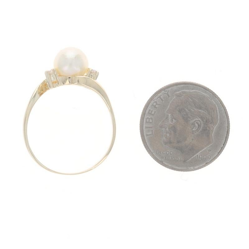 Bague en or jaune perle diamant bypass - 14k .10ctw en vente 1