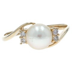 Bague en or jaune perle diamant bypass - 14k .10ctw