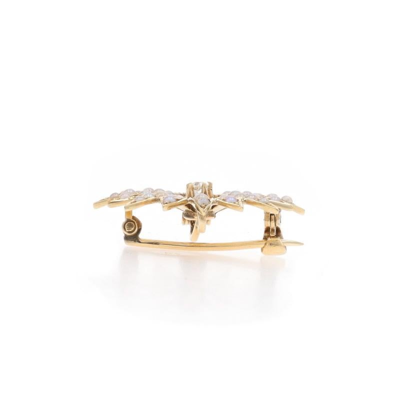 Old Mine Cut Yellow Gold Pearl Diamond Edwardian Floral Convert Brooch/Pendant 14k AntiquePin