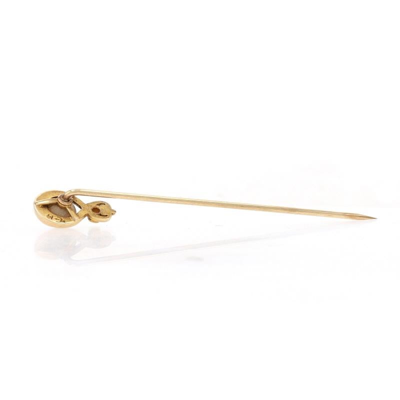 Rose Cut Yellow Gold Pearl & Diamond Edwardian Stickpin - 14k Antique For Sale