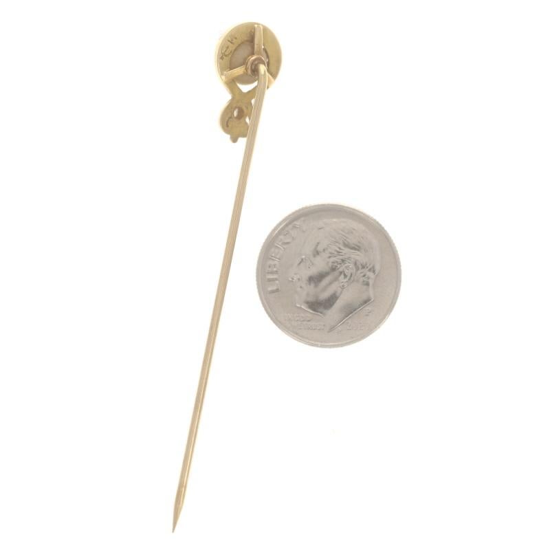 Yellow Gold Pearl & Diamond Edwardian Stickpin - 14k Antique In Good Condition For Sale In Greensboro, NC