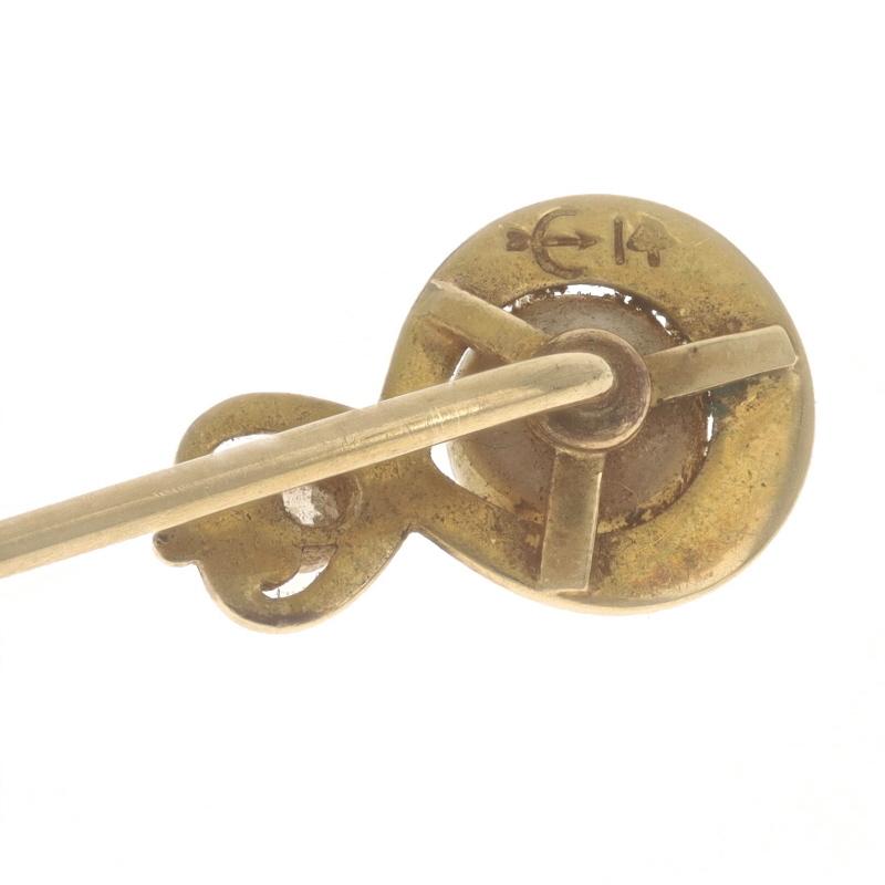 Women's Yellow Gold Pearl & Diamond Edwardian Stickpin - 14k Antique For Sale