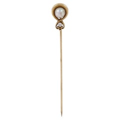Alfiler eduardiano de oro amarillo con perlas y diamantes - 14k Antiguo