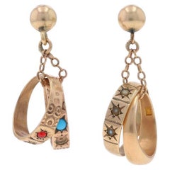 Yellow Gold Pearl Diamond Garnet Victorian Baby Ring Earrings 10k & 14k Antique
