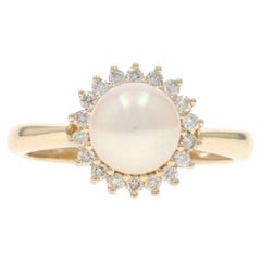 Yellow Gold Pearl Diamond Halo Ring - 14k .20ctw