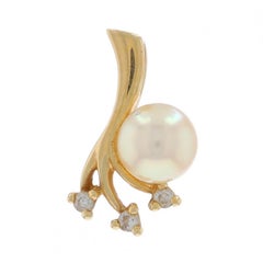 Yellow Gold Pearl Diamond Pendant 14k