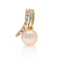 Yellow Gold Pearl Diamond Pendant - 14k