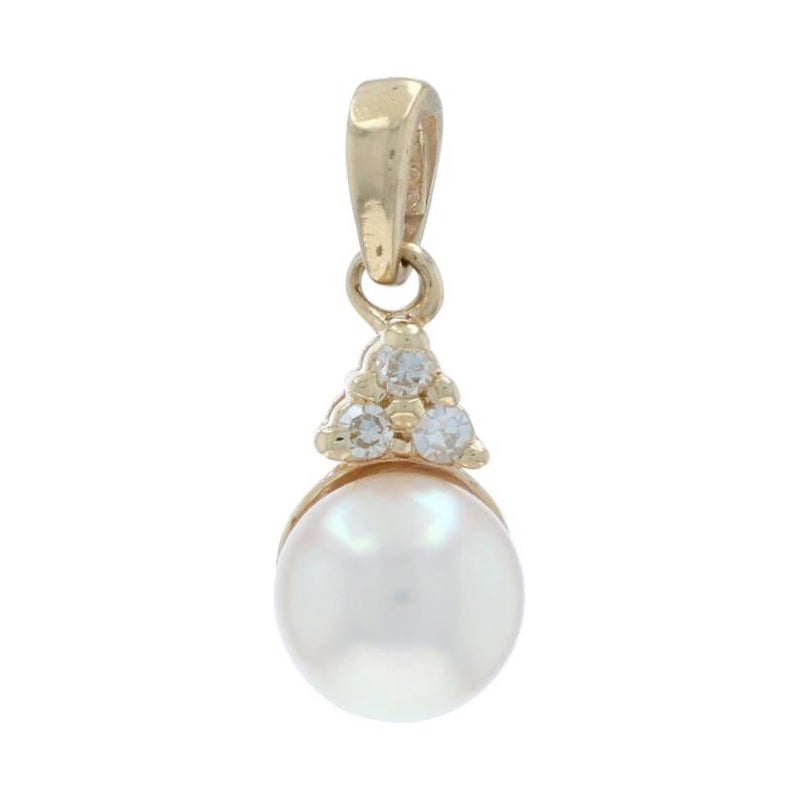 Gelbgold Perle Diamant-Anhänger 14k