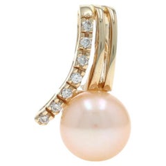 Pendentif en or jaune avec perles et diamants - 14k