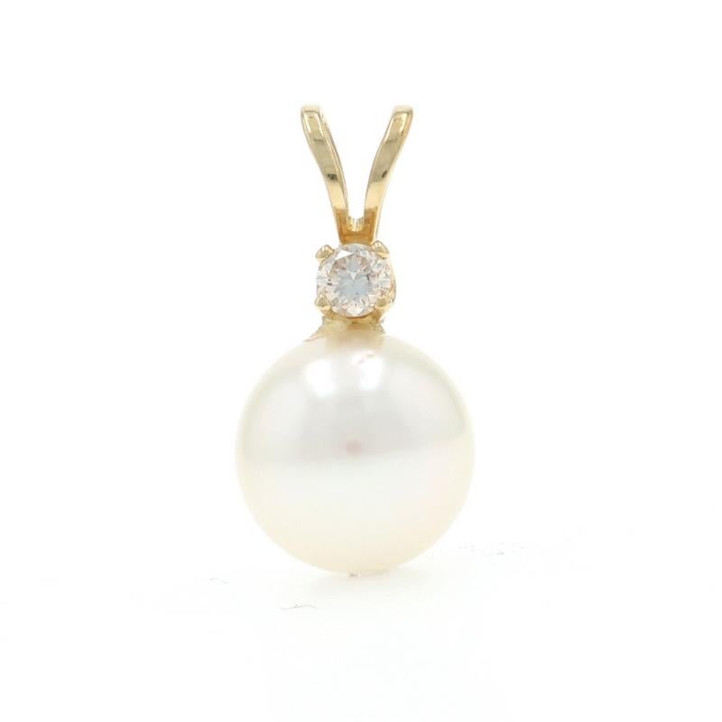Yellow Gold Pearl Diamond Pendant - 14k