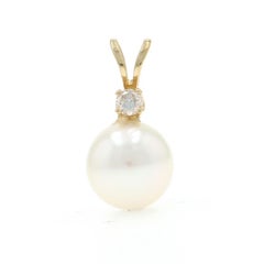 Yellow Gold Pearl Diamond Pendant - 14k