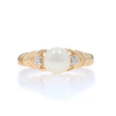 Yellow Gold Pearl Diamond Ring - 10k 2.00