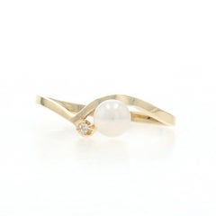 Yellow Gold Pearl Diamond Ring - 10k