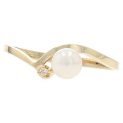Yellow Gold Pearl Diamond Ring - 10k