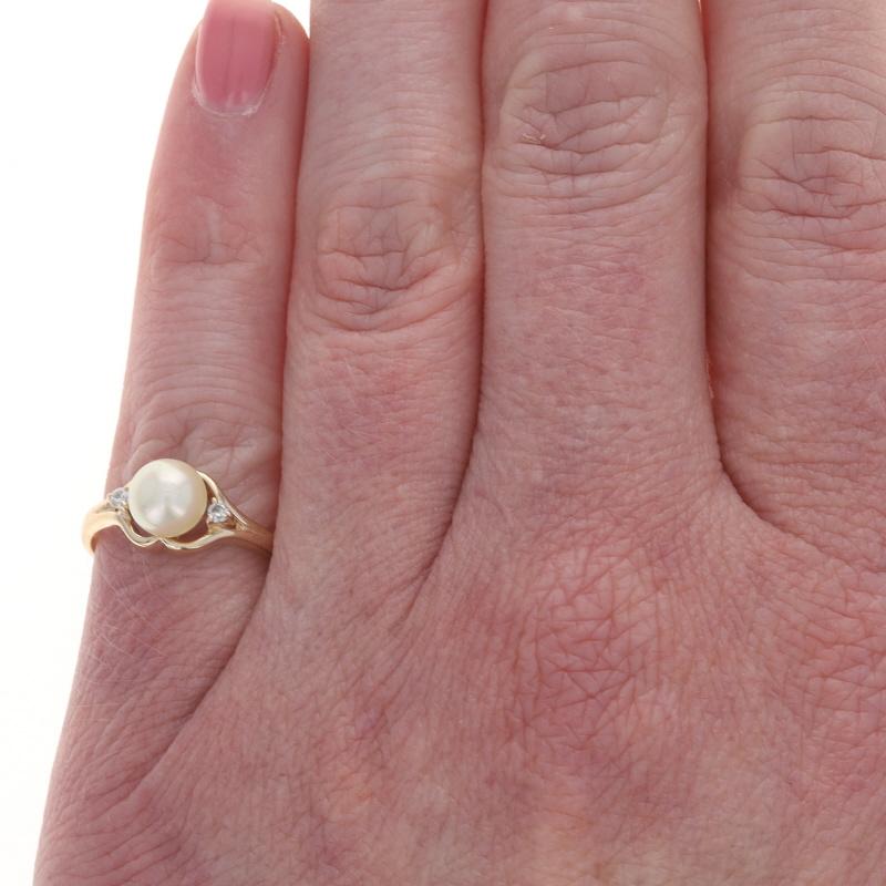Perle Bague en or jaune avec perles et diamants - 14k en vente