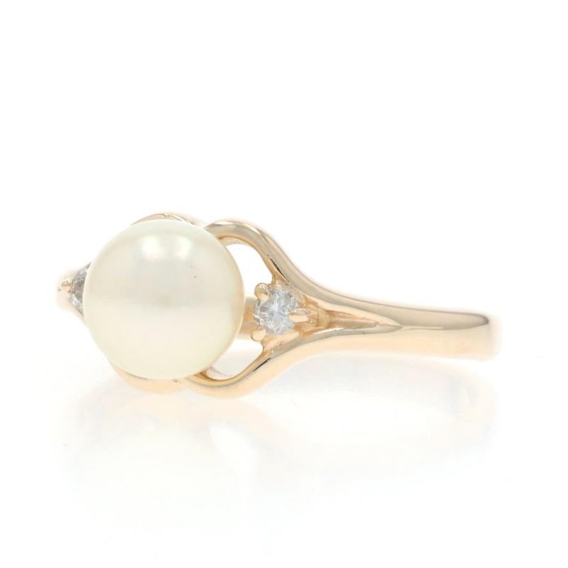 Bague en or jaune avec perles et diamants - 14k Excellent état - En vente à Greensboro, NC