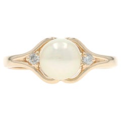 Bague en or jaune avec perles et diamants - 14k