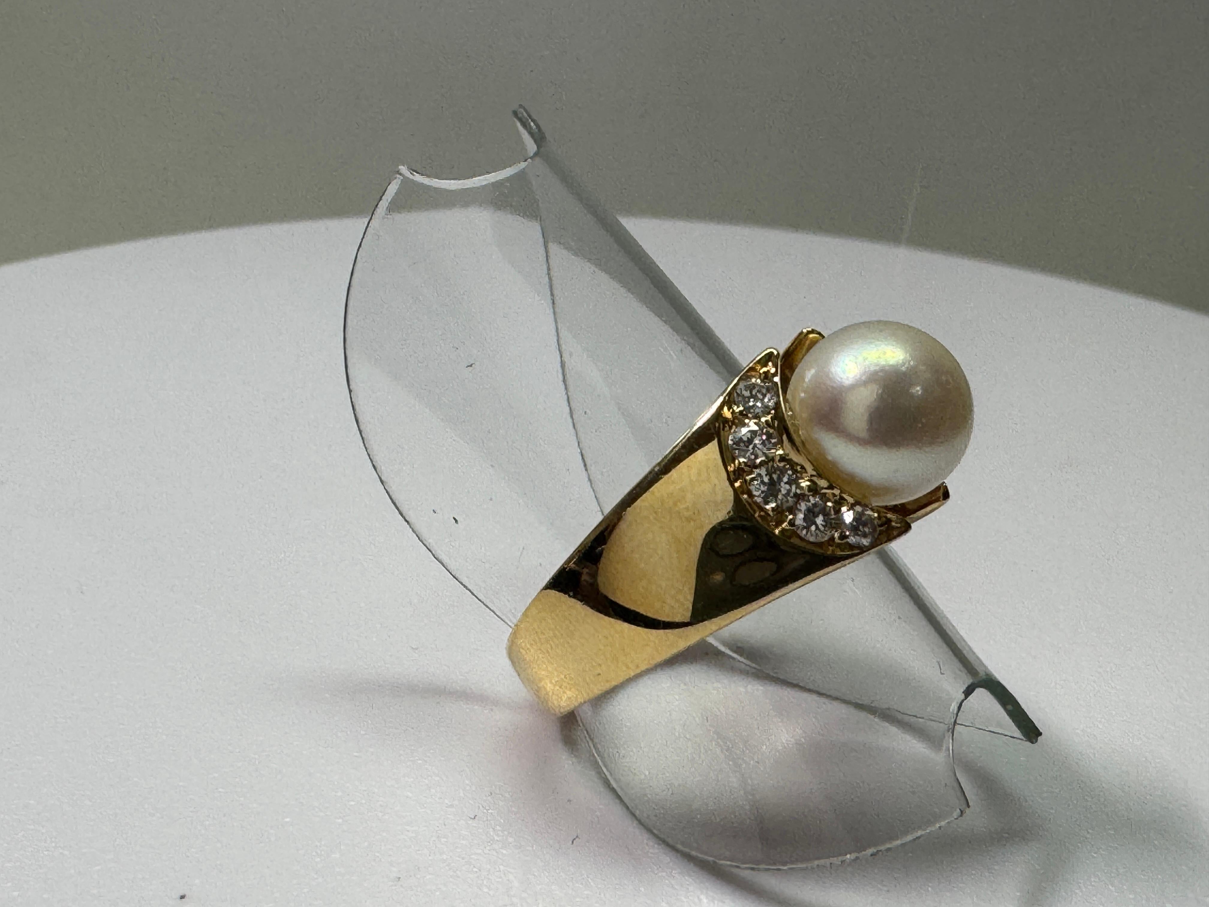 Bague en or jaune, perle et diamant en vente 2