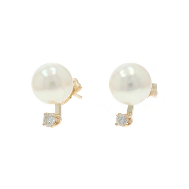 Perle Boucles d'oreilles en or jaune avec perles et diamants - 14k Pierced en vente