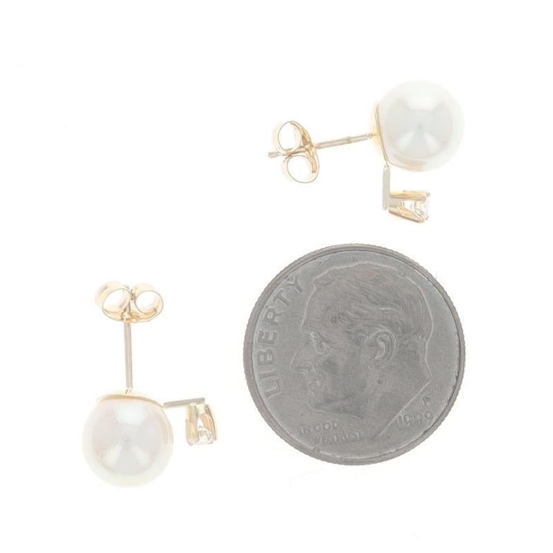 Boucles d'oreilles en or jaune avec perles et diamants - 14k Pierced Excellent état - En vente à Greensboro, NC