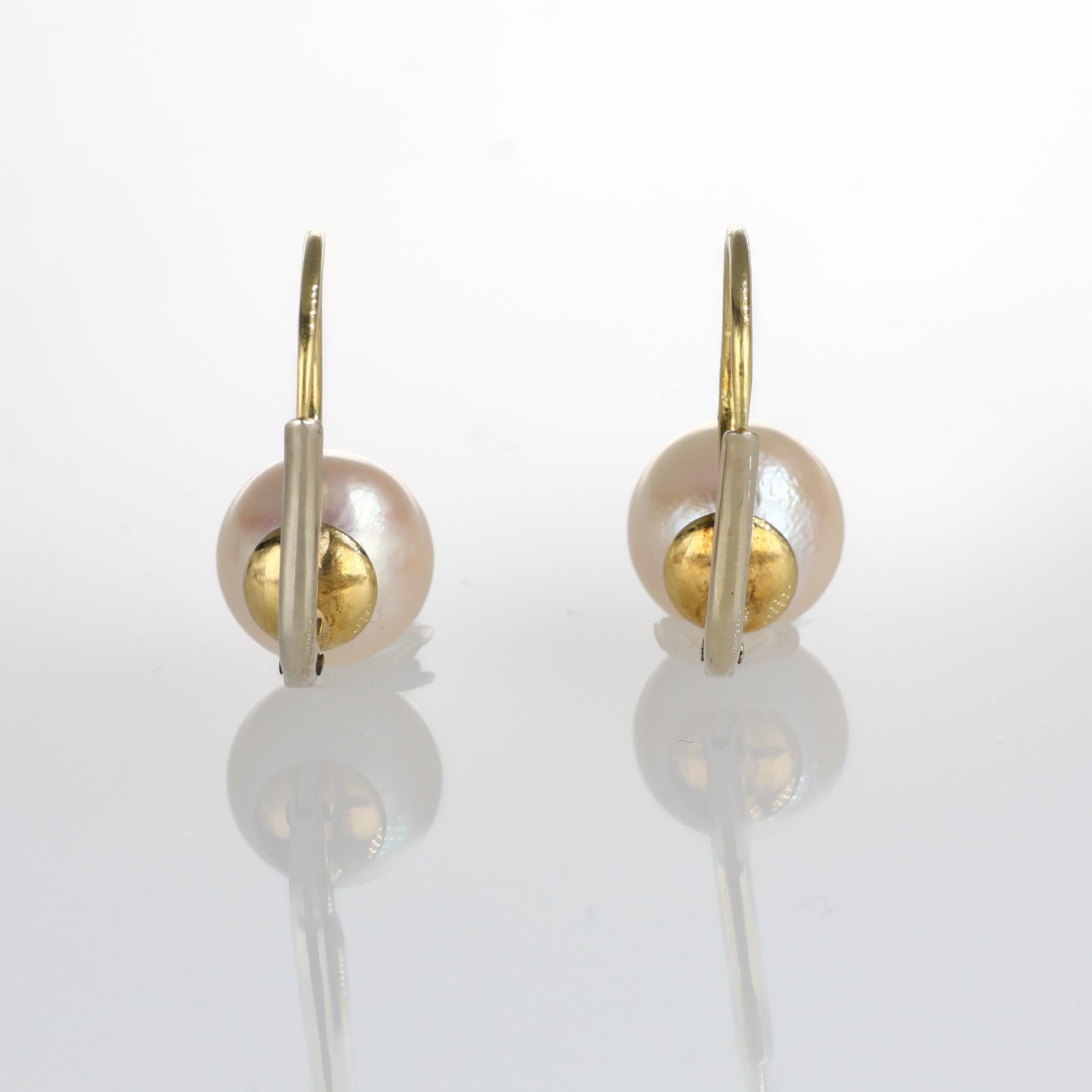 Brilliant Cut Yellow Gold Pearl Earrings For Sale