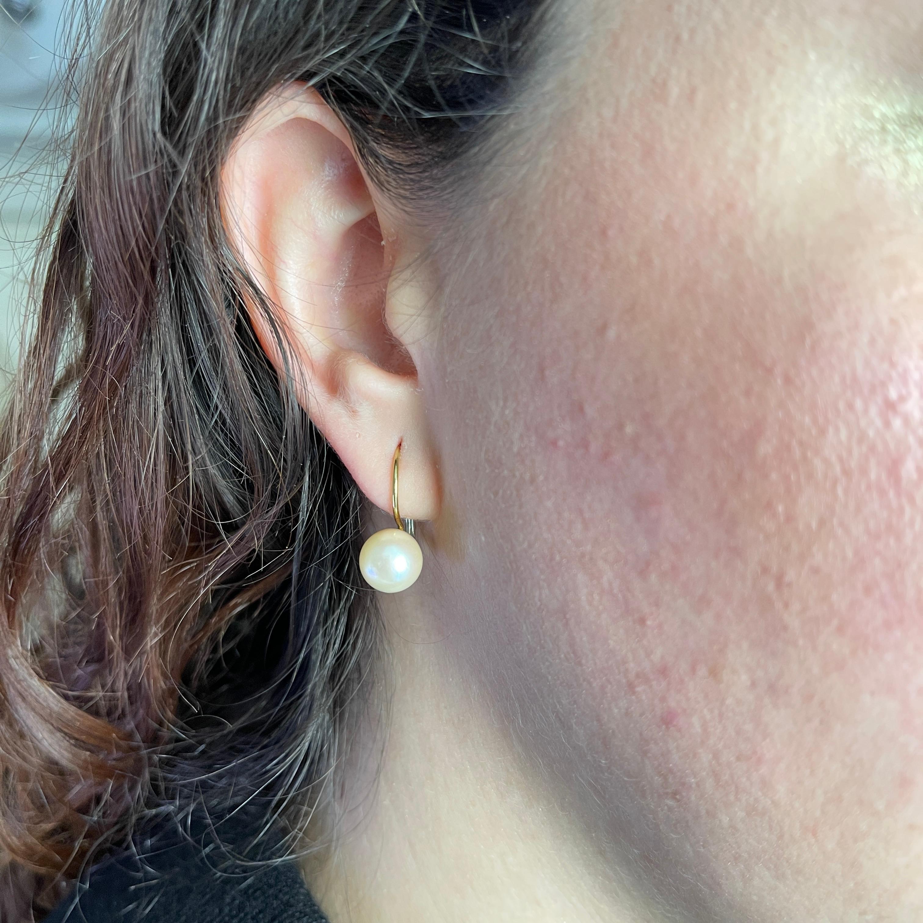Women's or Men's Yellow Gold Pearl Earrings For Sale