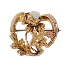 Broche Fleur Edouardienne en Or Jaune avec Perle - 10k Antique Pin