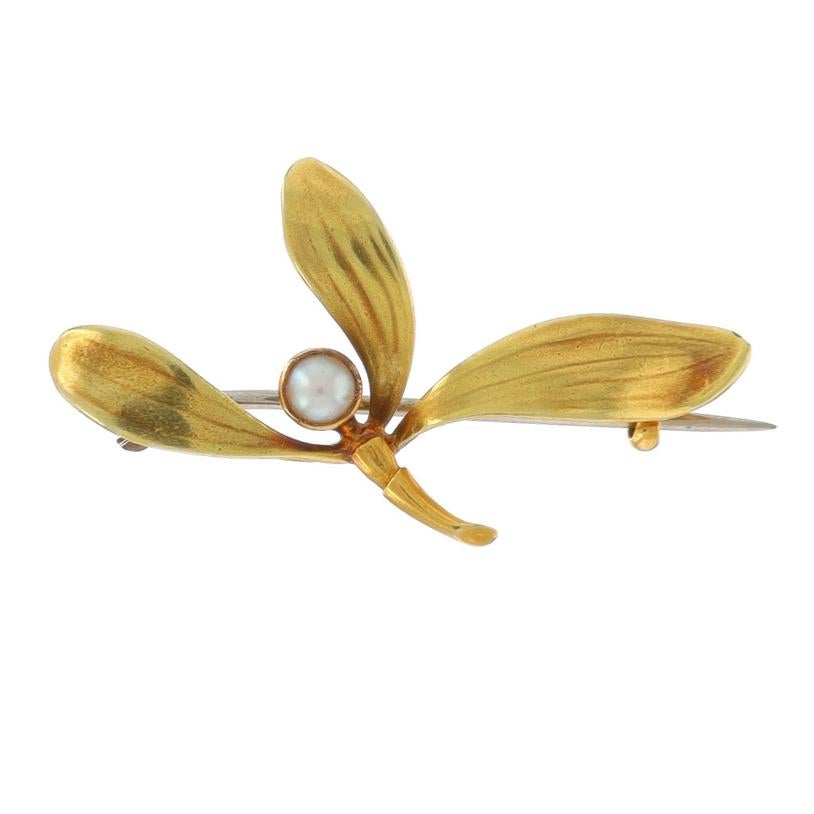 Era: Edwardian
Date: 1900s - 1910s

Metal Content: 14k Yellow Gold

Stone Information

Natural Pearl

Style: Brooch
Fastening Type: Hinged Pin and C-Clasp
Theme: Flower, Orchid

Measurements

Tall: 27/32