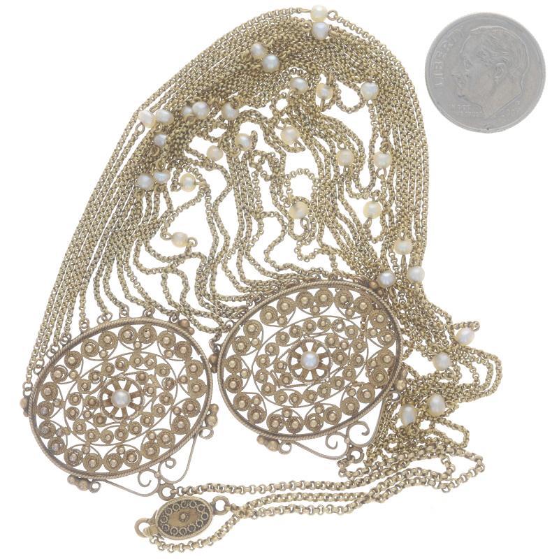 Neunsträngige edwardianische Halskette aus Gelbgold mit Perlen 15 3/4