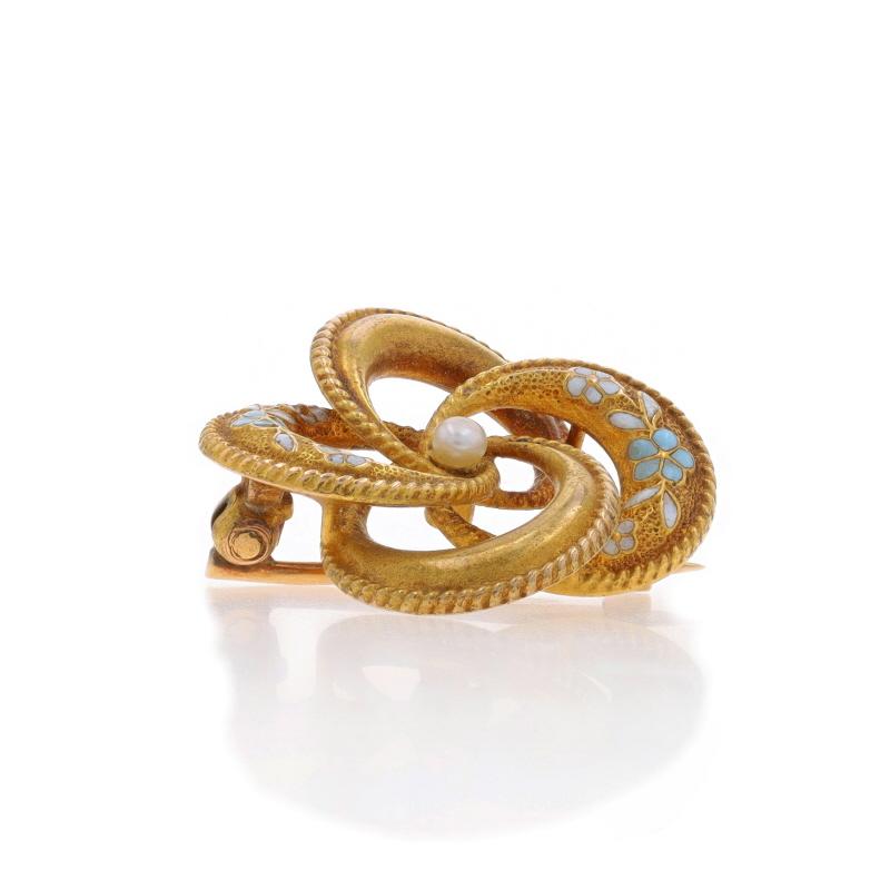 Bead Yellow Gold Pearl & Enamel Art Nouveau Floral Knot Brooch - 14k Antique Pin