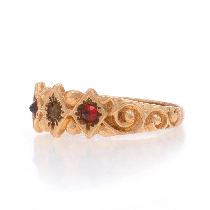 Round Cut Yellow Gold Pearl Garnet Victorian Baby Ring - 10k Midi Antique Child's Sz 1/2 For Sale
