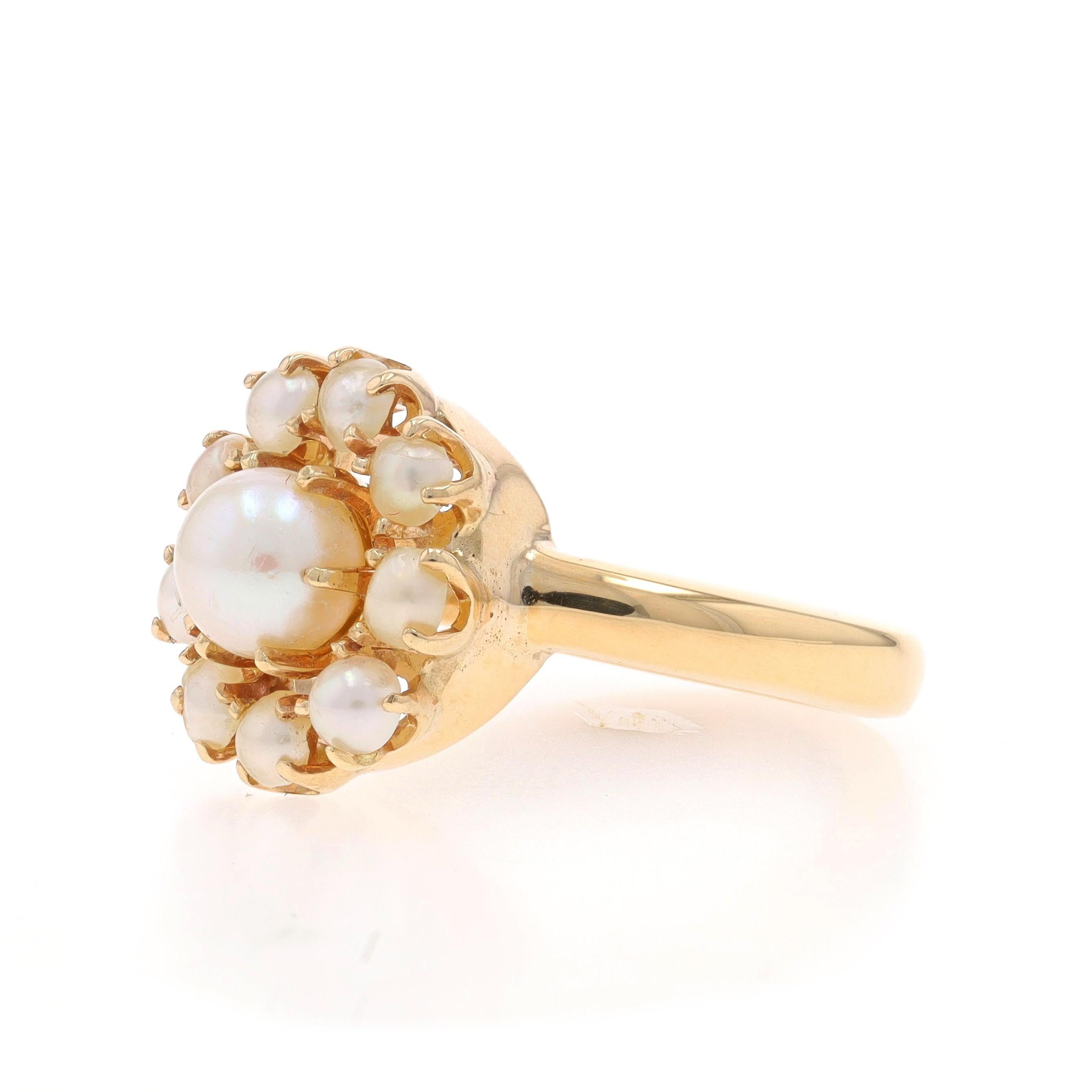 Gelbgold Perle Halo Ring - 10k & 18k Antiker geblümter antiker Ring Gr. 6 1/4 Damen
