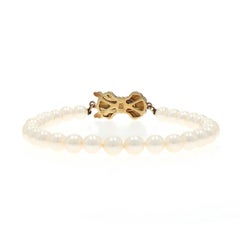 Yellow Gold Pearl Knotted Strand Bracelet 7" - 14k
