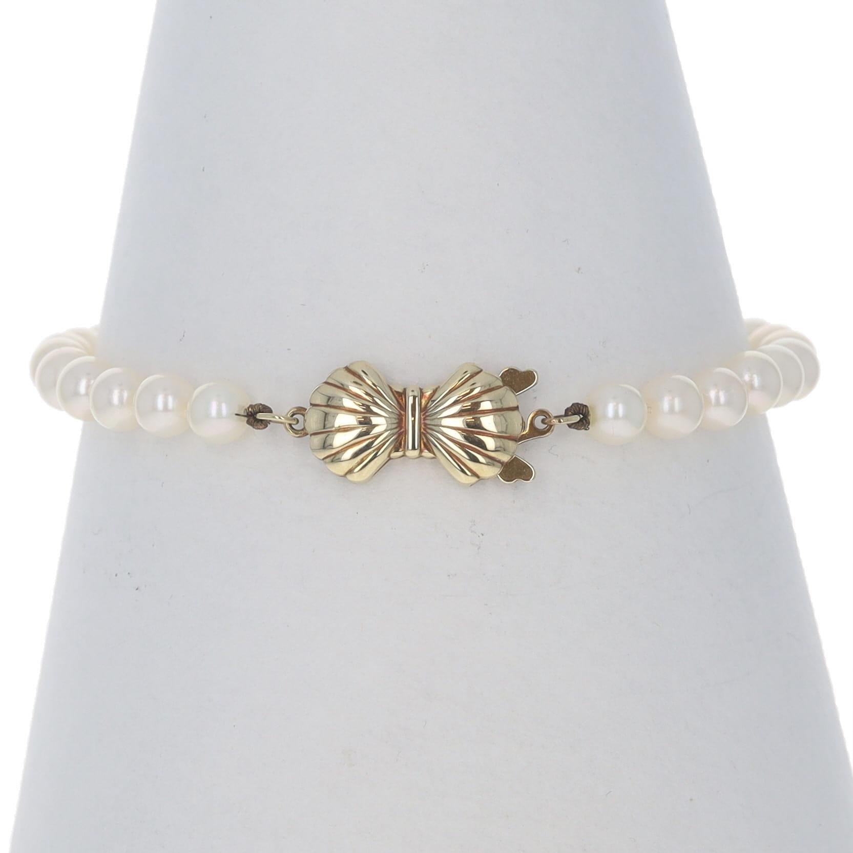 Bead Yellow Gold Pearl Knotted Strand Bracelet 7