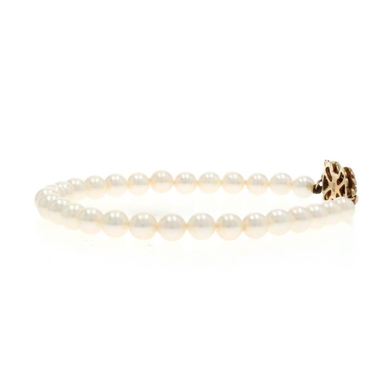Women's Yellow Gold Pearl Knotted Strand Bracelet 7