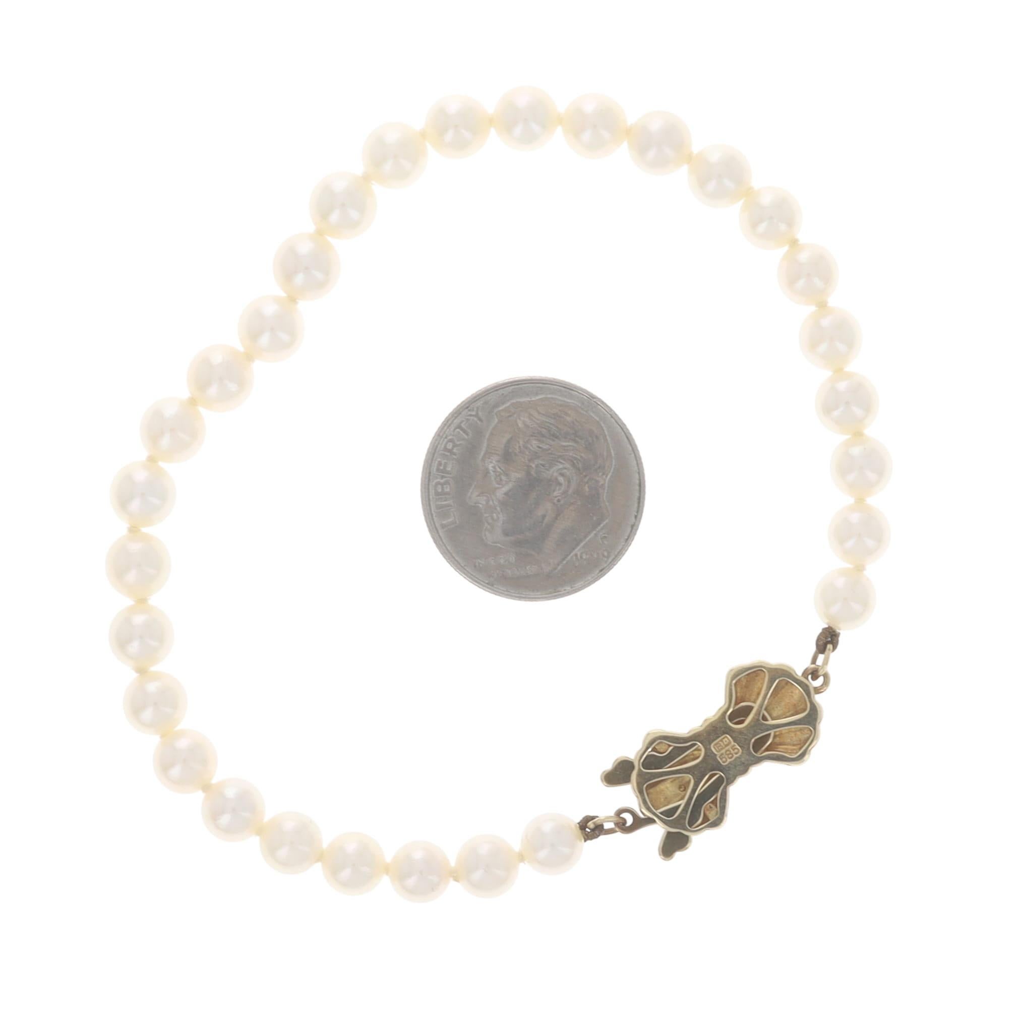 Yellow Gold Pearl Knotted Strand Bracelet 7