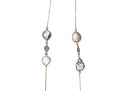 Yellow Gold & Pearl Long Chain Necklace