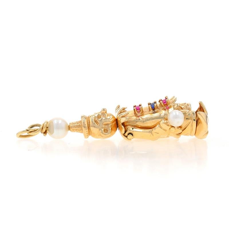 Bead Yellow Gold Pearl Ruby Sapphire Circus Clown Charm -14k .12ctw Entertainer Moves For Sale