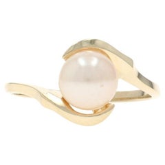 Yellow Gold Pearl Solitaire Bypass Ring - 10k