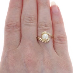 Yellow Gold Pearl Solitaire Bypass Ring - 14k