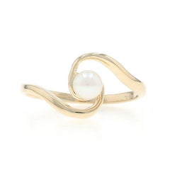 Yellow Gold Pearl Solitaire Bypass Ring - 14k