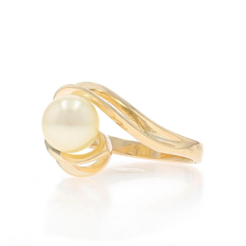 Bead Yellow Gold Pearl Solitaire Bypass Ring - 14k For Sale