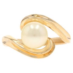 Yellow Gold Pearl Solitaire Bypass Ring - 14k