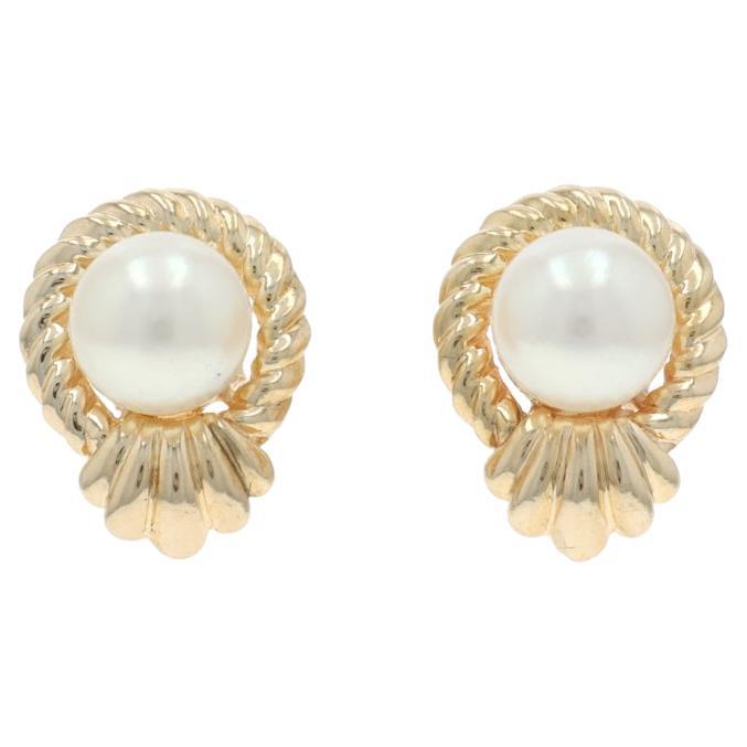 Yellow Gold Pearl Stud Earrings - 14k Pierced