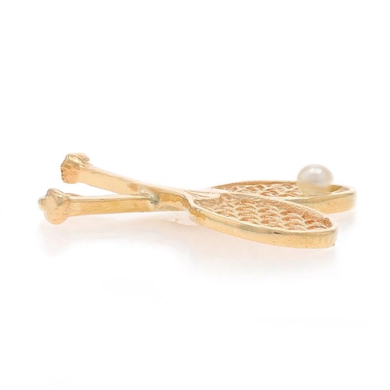 Bead Yellow Gold Pearl Tennis Rackets & Ball Charm - 14k Sports Recreation For Sale