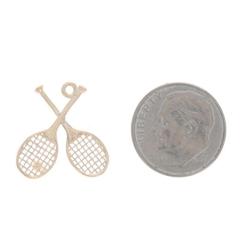 Yellow Gold Pearl Tennis Rackets & Ball Charm - 14k Sports Recreation In Excellent Condition For Sale In Greensboro, NC