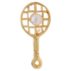 Broche en or jaune avec perle pour raquette de tennis 14k Pickleball Brooch