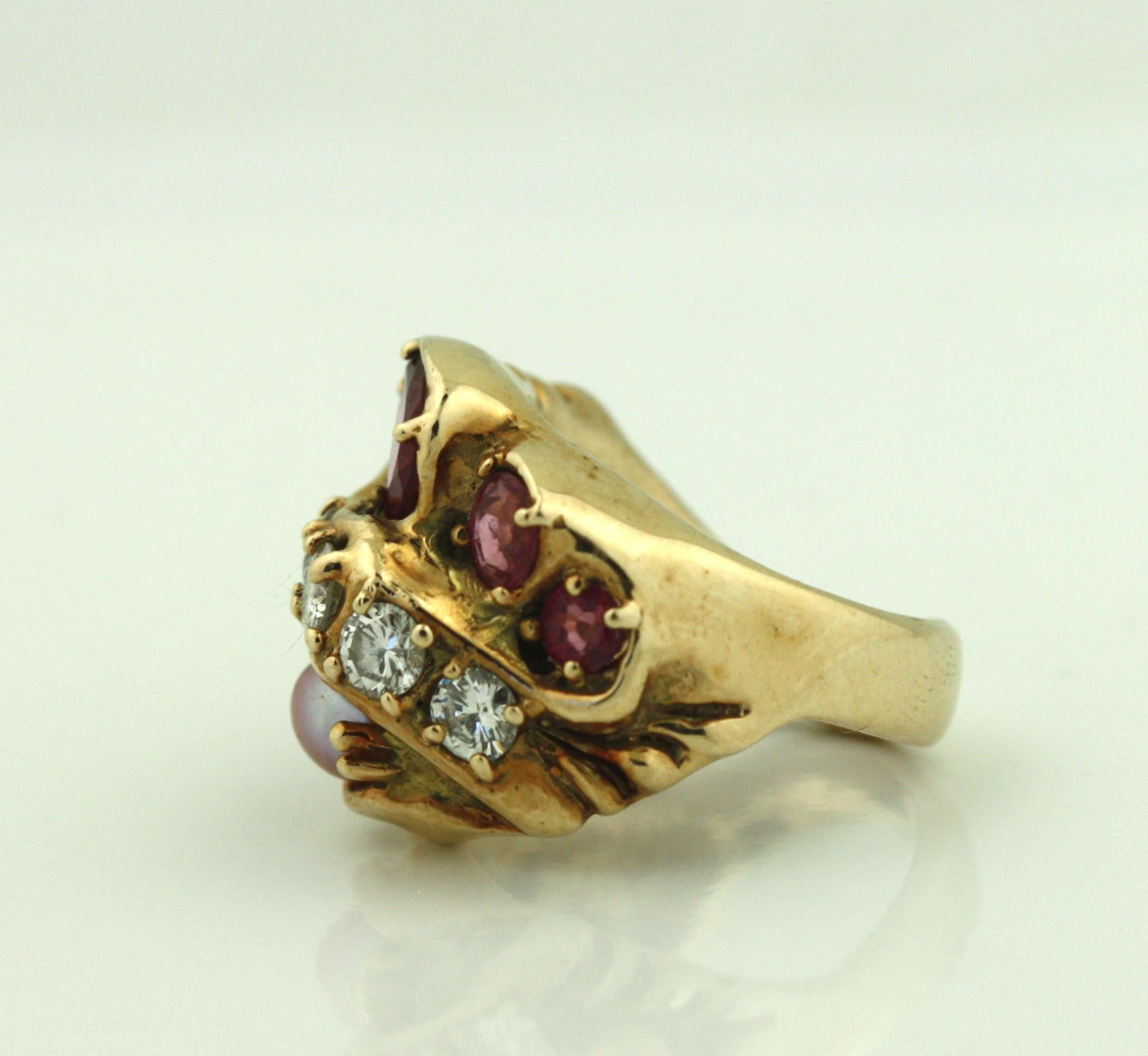 Yellow Gold, Pearl, Tourmaline and Diamond Ring In Good Condition For Sale In Palm Beach, FL