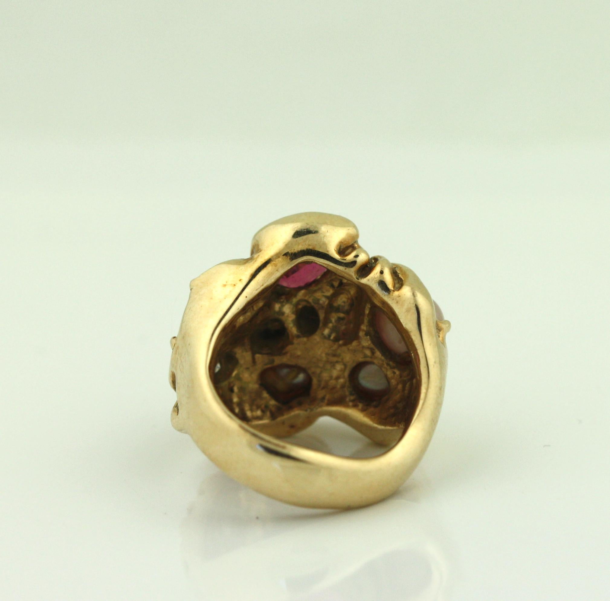 Yellow Gold, Pearl, Tourmaline and Diamond Ring For Sale 2